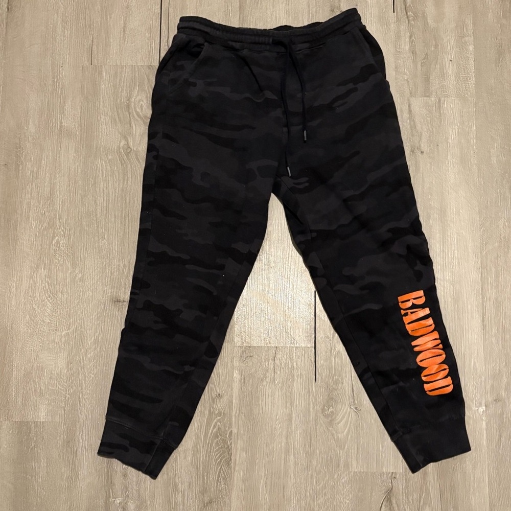 Black Camo Joggers with Orange badwood